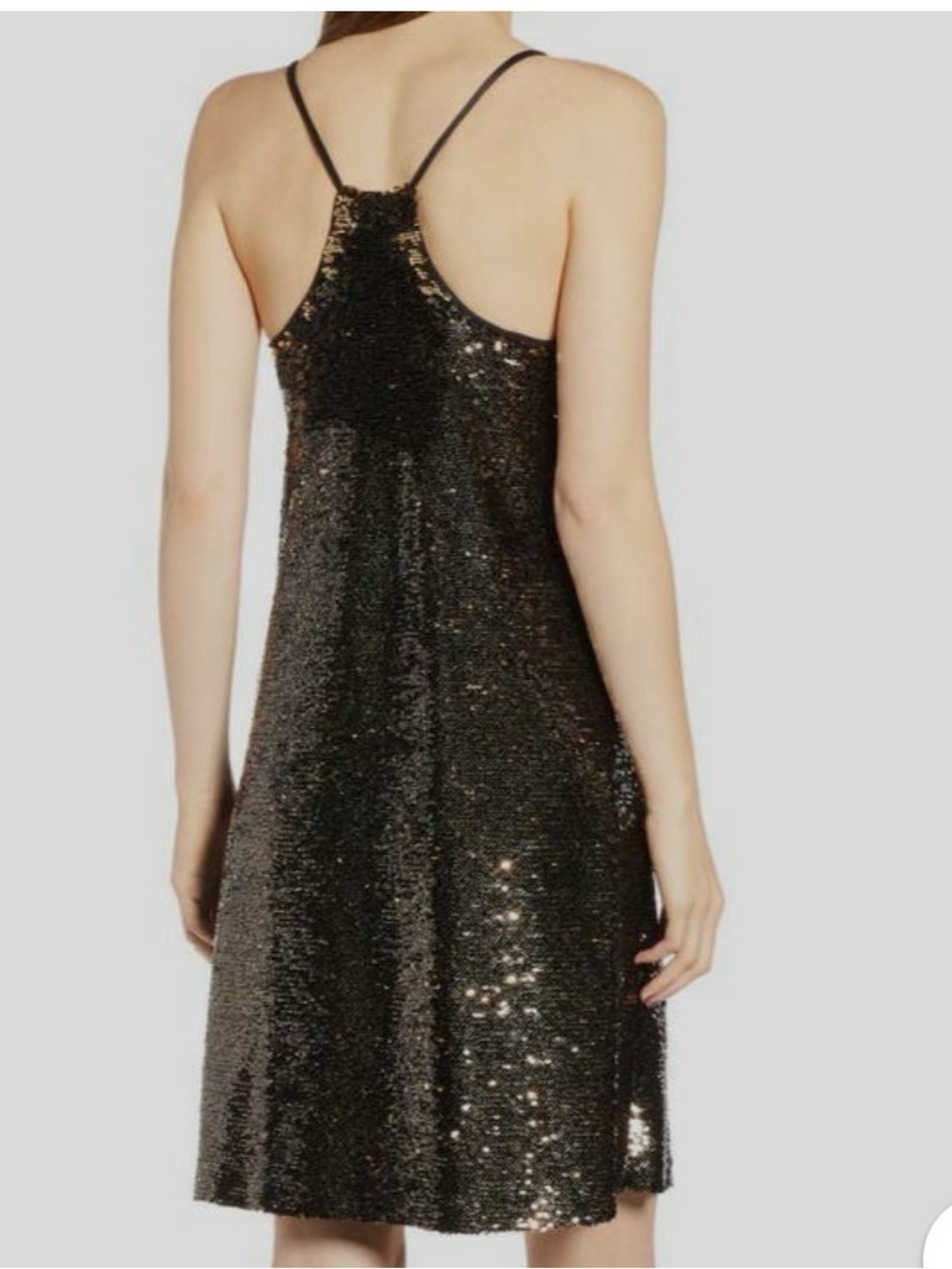 bishop + young Black / Gold Sequin Spaghetti-Strap Dress